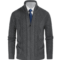 Diskon Besar Cardigan Musim Dingin Sweter Pria Kerah Mandarin Rajut Kabel 5GG Ritsleting Penuh Gaya Kasual Pria Kerah Tiruan