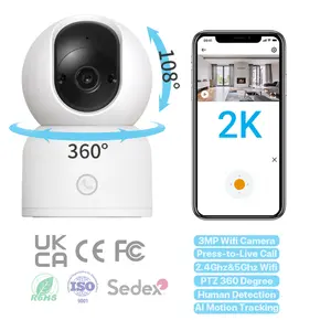 Kamera CCTV rumah nirkabel pintar, 3MP CCTV rumah 360 derajat Video Chat kamera IP Monitor inframerah penglihatan malam kamera keamanan