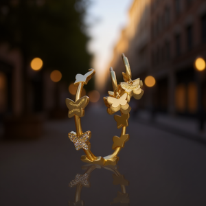 Evelyn Square White Gold <b>Hoop</b> <b>Earrings</b> With Butterfly Zircon Pave Setting For Women Cute <b>Fashion</b> Jewelry - Product Image 2