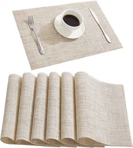 Wholesale bamboo placemats dining table set 6-Amazon Hot Sale Table Mat Set of 6 Heat Resistant Non Slip Waterproof Placemats Table Mats,TOYS0035