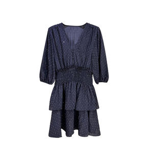 フランス風ファッション、マンダリンカラー、ランタン袖、フリル付き、伸縮性ウエスト、エンパイアウエスト、ヴィンテージ、セクシー、カジュアル、サマードレス - Product Image 4