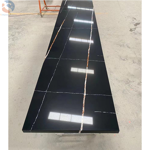 Lastra di quarzo noir <span class=keywords><strong>aziz</strong></span> di vendita calda Lauren Black Gold Marble con venature dorate per controsoffitto - Product Image 4