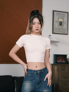 Camiseta Corta Informal de Verano para Mujer, Estilo Y2K, Color Sólido, Secado Rápido, Ajustada, 100% Algodón - Product Image 3