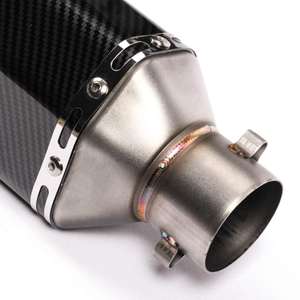 Silenciador de escape universal de acero inoxidable de 14.6 pulgadas para motocicletas, doble salida, patrón de carbono, entrada de 2 pulgadas (38-51 mm), soldado - Product Image 3