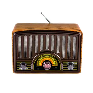 Radio rechargeable en bois véritable multi-bandes vintage SY87 rétro avec lecteur mp3 et fente pour lampe haut-parleur à dents bleues