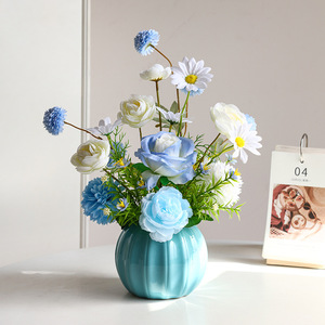Arrangement de fleurs artificielles roses et pivoines, vase en céramique rond de 40 cm, vase décoratif de table - Product Image 2