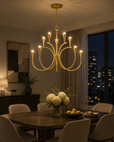 Lustre en arc doré Jingshi Lighting, branches métalliques courbées avec de minuscules gouttes de verre blanc, éclairage de plafond pour la maison à l'éclat chaleureux
