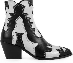 Bottes courtes western à rivets pour femmes, longueur cheville, talon épais, bottes à bout en amande - Product Image 2