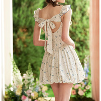 Nouvelle Robe Courte d'Été Florale à Volants et Bretelles, Col Carré en Dentelle, Taille Cintrée, Style Bulle Doux et Décontracté, Personnalisation OEM Disponible