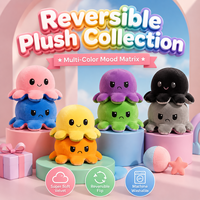 Peluche pieuvre double face à visages interchangeables, design réversible, super douce, en coton PP, vente en gros