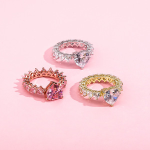 Nuovo Arrivo accessori moda Oro Argento rosa Color oro Iced Out Micro Pavimentato AAA CZ cuore di Pietra Hip Hop delle donne anello - Product Image 6