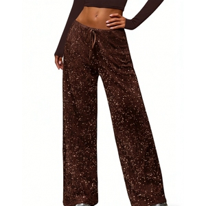 Pantalon large en velours à sequins pour femme - Pantalon de soirée à nouer à la taille - Tendance - Product Image 6