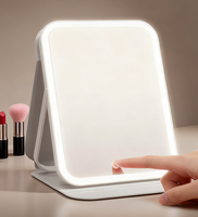 Miroir cosmétique LED avec lumière, cadre carré en plastique, pliable, portable, pour table de maquillage, dortoir d'étudiant, bureau