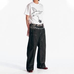 กางเกงยีนส์ขาตรงขากว้างสำหรับผู้ชายกางเกงยีนส์ทรงหลวมพิมพ์ลายเสือดาว - Product Image 5