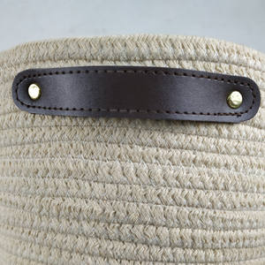 Panier tissé avec poignée en <span class=keywords><strong>cuir</strong></span>, corde de coton de forme ovale, pas cher, vente en gros, - Product Image 4