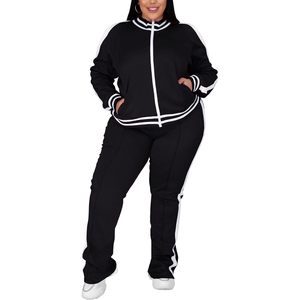 Conjunto Deportivo Personalizado para Mujer, Talla Grande, 2 Piezas, Chaqueta de Manga Larga con Rayas Blancas y Negras, Pantalones, Traje Deportivo - Product Image 5