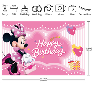 Fournitures de fête promotionnelles, bannière de fond de fête d'anniversaire rose <span class=keywords><strong>Minnie</strong></span> Mouse pour enfants, bébé, décorations de joyeux anniversaire - Product Image 6
