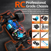 Camion RC avec éclairage LED atmosphérique 1:16 4WD, monster truck tout-terrain RC RTR avec moteur à balais 390 et télécommande 2,4 GHz WLtoys 164018