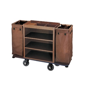 Carro de limpieza de plástico resistente O-Cleaning, carro de mano de utilidad de <span class=keywords><strong>conserje</strong></span> rodante, carro de servicio de limpieza de habitación de hotel con bolsa - Product Image 1