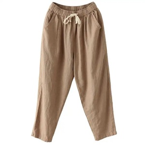 Women's Linen Harem Pants High Waist Loose Fit Solid Color Breathable Casual Nine Point Pants Summer Style - Product Image 5