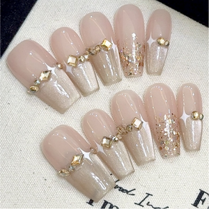 <span class=keywords><strong>Uñas</strong></span> <span class=keywords><strong>Postizas</strong></span> Hechas a Mano de Alta Calidad, Forma de Ataúd Larga, Color Rojo, Flores Pequeñas Pintadas a Mano, Reutilizables, Venta al Por Mayor de Fábrica - Product Image 4