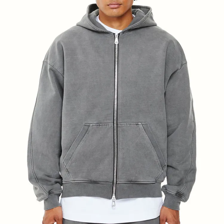 Hommes de 100% coton Logo Personnalisé drop épaule Hoodies À Capuchon Sweat oversize pull Heavyweight double Zip-up hoodie pour les hommes