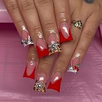 Ongles artificiels en acrylique de haute qualité, couvrants, nude, transparents, noirs, blancs, français, 3D, cerises rouges, strass