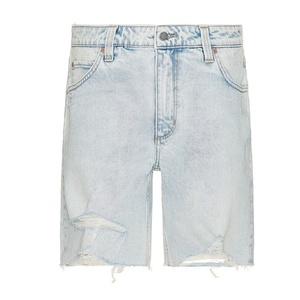 Shorts de Mezclilla Desgastados al por Mayor de Fábrica OEM, Shorts de Mezclilla Casuales de Moda para Hombre, Lavado Azul Claro - Product Image 1