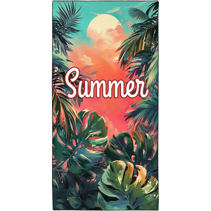 Telo Mare <span class=keywords><strong>in</strong></span> Microfibra con Stampa Tramonto su Foglie di Palma, Oversize, Anti-Sabbia, Asciugatura Rapida, per Piscina, Viaggi, Vacanze, Personalizzabile con Logo - Product Image 1