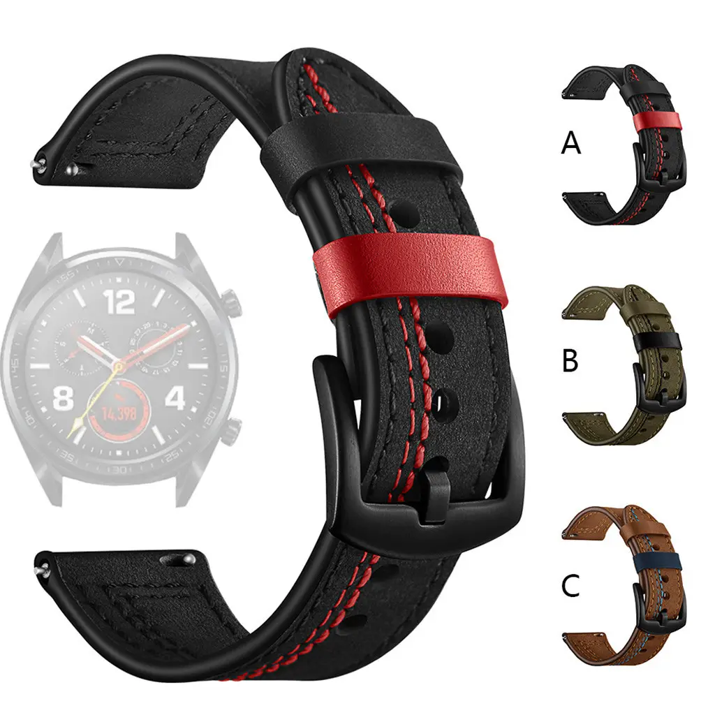 20mm 22mm Leather Watch Band For Samsung Galaxy Watch Active 2 42 46mm Gear S3 Watchband For Amazfit Bip Huawei Watch Strap