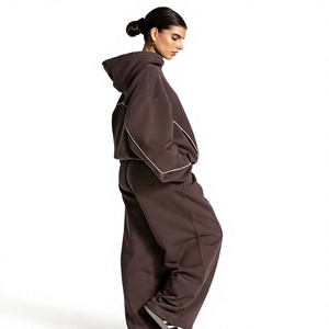 <b>Womens</b> Custom Breathable Tracksuit <b>Fleece</b> <b>Jogger</b> Set Hood Sweat Pant Outfit with Logo Fashion Sportswear Casual Training Wear - Product Image 4