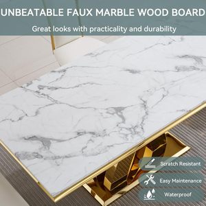 Bàn ăn hình chữ nhật hiện đại đặt bàn đá cẩm thạch 5 mảnh 6 ghế nhung cho <span class=keywords><strong>4</strong></span>-6 người (Vàng trắng) phòng khách khách sạn mềm - Product Image 5