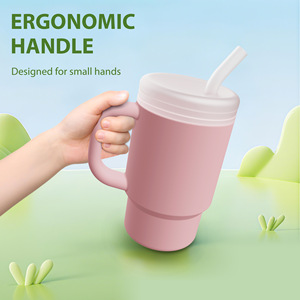Botella de agua de silicona con asa para niños, vaso con pajita y tapa, taza de agua con pajita de silicona - Product Image 4