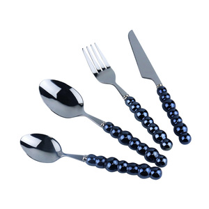 Fourchette et cuillère à couteau en acier inoxydable avec poignée en céramique perlée ensemble de <span class=keywords><strong>couverts</strong></span> en métal argenterie ensemble de 4 pièces - Product Image 5