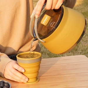 Silicone Folding <b>Kettle</b> 1200Ml Portable Outdoor Camping Cookware With Lid For Hiking Travel - Product Image 1