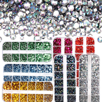 12 grilles multi-tailles verre dos plat ongles strass SS6-SS30 cristal AB clair rond paillettes gemme pour bricolage décorations d'art d'ongle