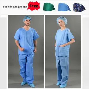 帽子を送るプライベートラベル伸縮性オーバーオール病院制服ナースオーバーオールポリエステルスパンデックス純綿