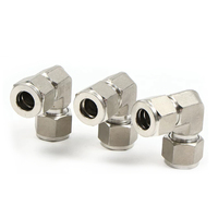 Sambungan siku baja tahan karat 316 90 derajat dengan fitting kompresi double ferrule untuk pipa ukuran 1/16" hingga 1-1/2"