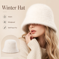 Chapeau Bob Femme en Fourrure de Lapin Rayé Blanc Taille Unique Chaud Coupe-Vent Doux Peluche Hiver Mode Extérieur Voyage Décontracté Quotidien