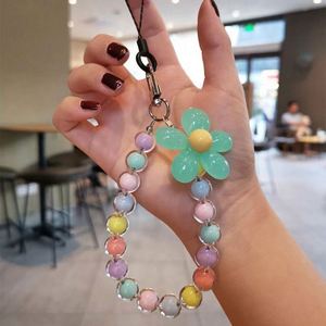 Wholesale Fashion Lanyard with Flower Beads Macaron Color Hanging Keychain <b>Wrist</b> <b>Strap</b> for Universal Accessories - Product Image 6