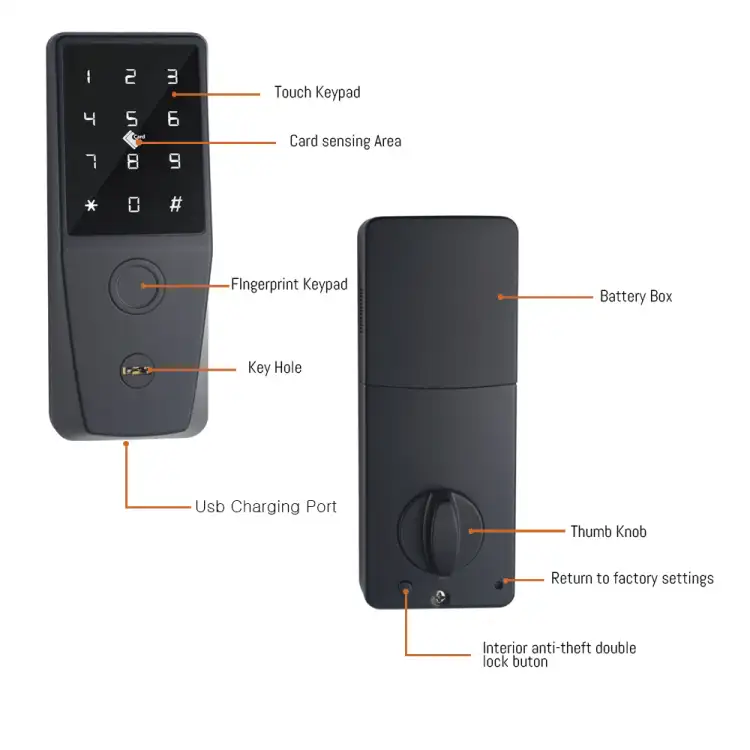 TUYAAPPセーフを備えたタッチスクリーンキーパッドデッドボルトデジタルスマートドアロック