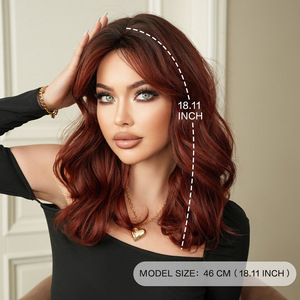 Perruque pour femme sans dentelle, perruque de déguisement pour femme, cheveux ondulés bouclés rouge framboise, <span class=keywords><strong>filet</strong></span> rose, perruque de haute qualité, perruque synthétique - Product Image 4