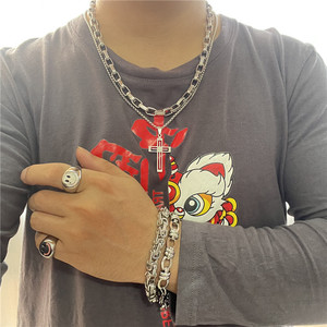 Stainless Steel Hollow <b>Cross</b> Pendant Men's Necklace Geometric Design Punk Style 120200 - Product Image 4