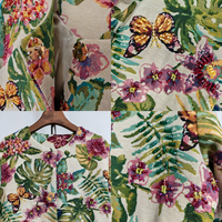 Jaket Panjang Jacquard Sederhana Wanita Warna Ivory Berhias Manik-Manik Motif Bunga Tropis Kupu-Kupu Kancing Tersembunyi Pakaian Acara Timur Tengah Lebaran