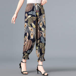 Summer Ice Silk <span class=keywords><strong>Pantalon</strong></span> fin <span class=keywords><strong>anti</strong></span>-<span class=keywords><strong>moustique</strong></span> pour femmes Style ethnique Bundle Foot Stretch Nine Point Lantern Pants - Product Image 1