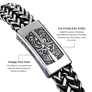 Venta al por mayor personalizable vintage de acero inoxidable de los hombres de <span class=keywords><strong>cadena</strong></span> pesada pulsera de joyería con placa decorativa central patrón grabado - Product Image 5