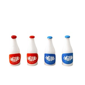 Mini Botellas de Leche de Resina, Etiquetas Rojas y Azules, Decoración 3D, Arte Coleccionable - Product Image 1