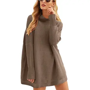 Amazon Hot Custom Oversized Crew Neck Pullover Teens Frock Lady Maternity Loose Tops Women's Clothes Women Knit Sweater Dress