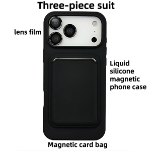 Ensemble cadeau d'accessoires pour téléphone portable : boîte en silicone pour iPhone, portefeuille avec film protecteur d'objectif, <span class=keywords><strong>porte</strong></span>-cartes, multicolores, vente en gros - Product Image 4