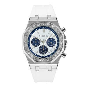 Reloj mecánico Nasir para mujer, esfera redonda de 40,5 mm, plateado, resistente al agua, con bisel de diamantes y indicador de fase lunar - Product Image 2